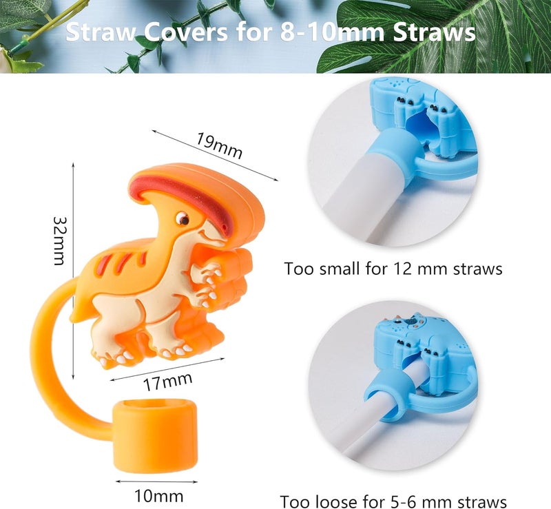 YuJoyC 6Pcs Silicone Dinosaur Straw Covers Cap for Stanley Cup 30&40 Oz Cup, Reusable Straw Toppers for Stanley Cup Accessories Tumbler with Handle for Water Bottle - Image 2